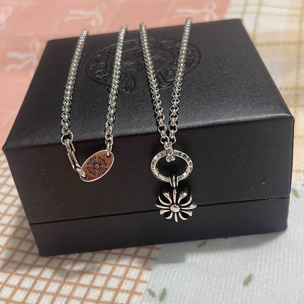 Chrome Hearts Tiny Cross Charm Silver Necklace